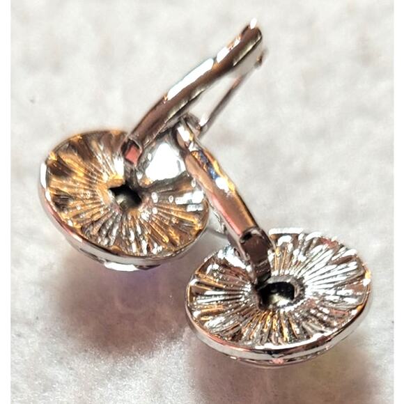 Crystal AB Round Earrings Silvertone Leverback Ear Wires Rainbow Iridescent - Picture 6 of 6